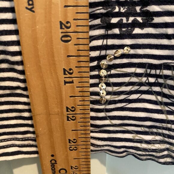 Coldwater Creek Top M Navy White Striped Mixed Media‎ Sequin 3D - Picture 8 of 11